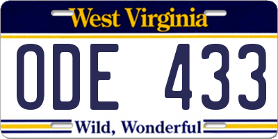 WV license plate ODE433