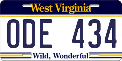 WV license plate ODE434