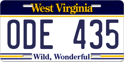 WV license plate ODE435