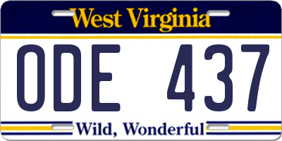 WV license plate ODE437
