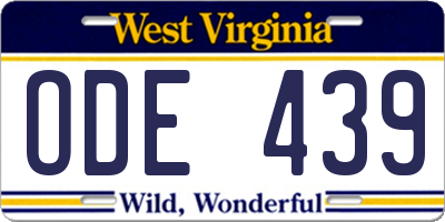 WV license plate ODE439