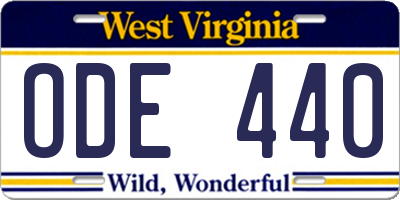 WV license plate ODE440