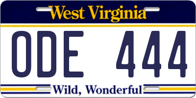 WV license plate ODE444