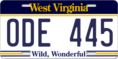 WV license plate ODE445