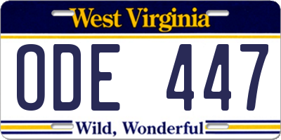 WV license plate ODE447