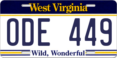 WV license plate ODE449