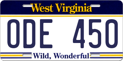 WV license plate ODE450