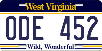 WV license plate ODE452