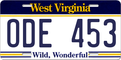 WV license plate ODE453
