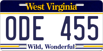 WV license plate ODE455