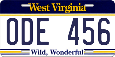 WV license plate ODE456