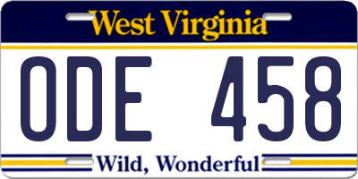 WV license plate ODE458