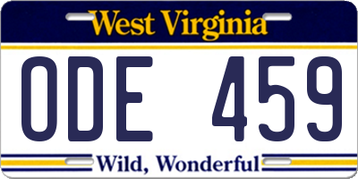WV license plate ODE459