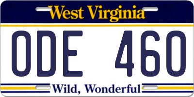 WV license plate ODE460