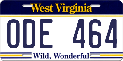 WV license plate ODE464