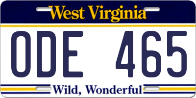 WV license plate ODE465