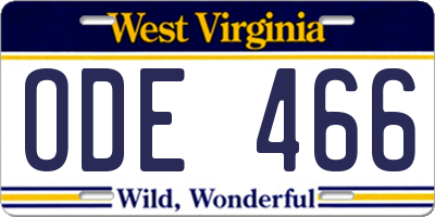 WV license plate ODE466