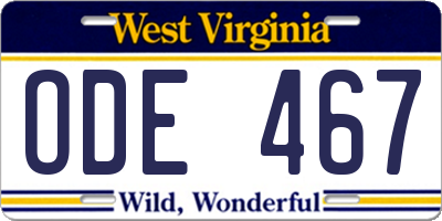 WV license plate ODE467