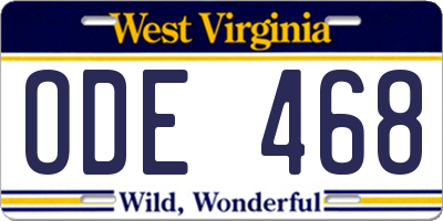 WV license plate ODE468