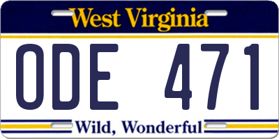 WV license plate ODE471