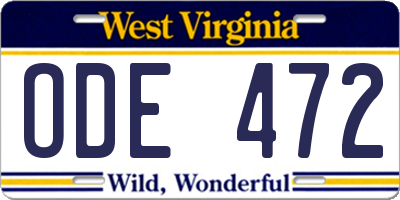 WV license plate ODE472