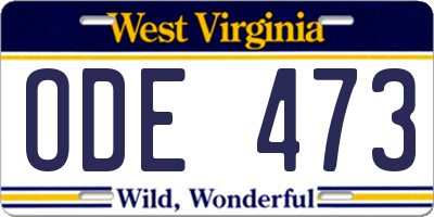 WV license plate ODE473