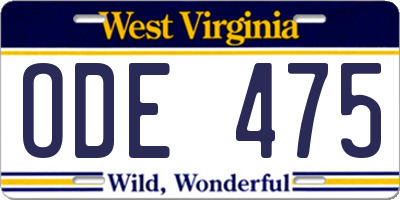 WV license plate ODE475