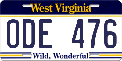 WV license plate ODE476