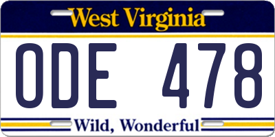 WV license plate ODE478