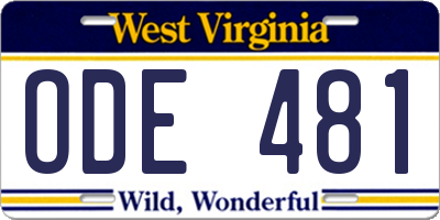 WV license plate ODE481