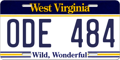 WV license plate ODE484