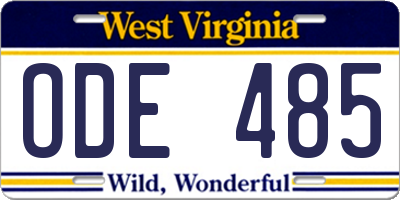 WV license plate ODE485