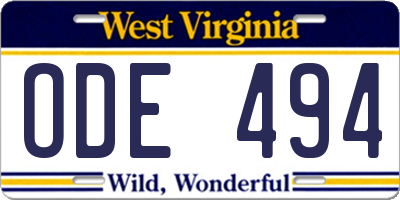 WV license plate ODE494