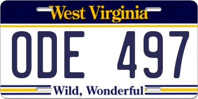 WV license plate ODE497