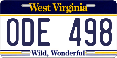 WV license plate ODE498
