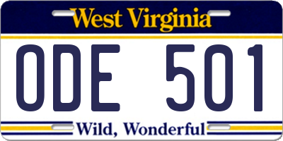 WV license plate ODE501