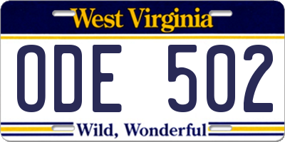 WV license plate ODE502