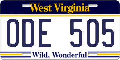 WV license plate ODE505