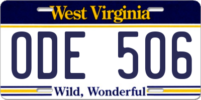 WV license plate ODE506