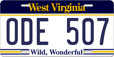 WV license plate ODE507