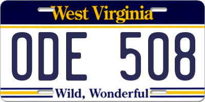 WV license plate ODE508