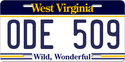 WV license plate ODE509