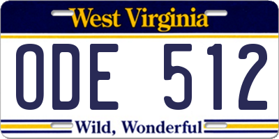 WV license plate ODE512