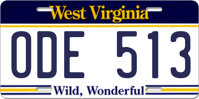 WV license plate ODE513