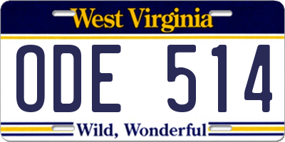 WV license plate ODE514