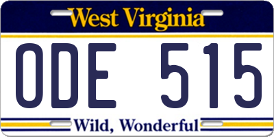 WV license plate ODE515