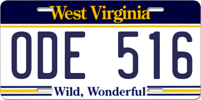 WV license plate ODE516