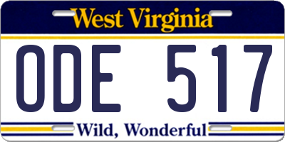 WV license plate ODE517