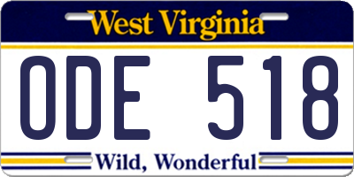 WV license plate ODE518