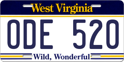 WV license plate ODE520